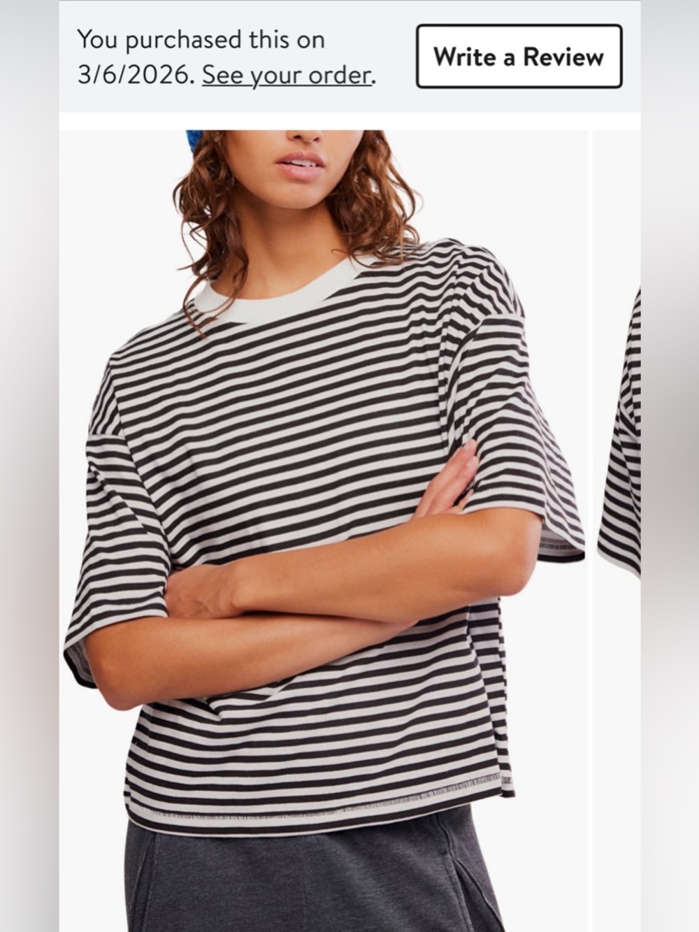 Free People XL Stripe Relaxed Fit Cotton T-shirt (Court Stripe Black White)